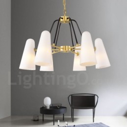 6 Ľahký retro rustikálny luxusný mosadzný závesný luster so skleneným tienidlom