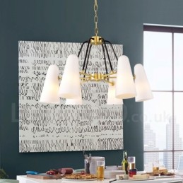 6 Ľahký retro rustikálny luxusný mosadzný závesný luster so skleneným tienidlom
