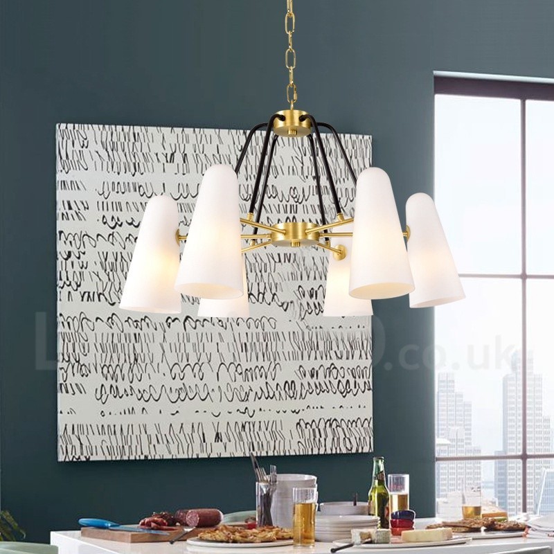 6 Ľahký retro rustikálny luxusný mosadzný závesný luster so skleneným tienidlom