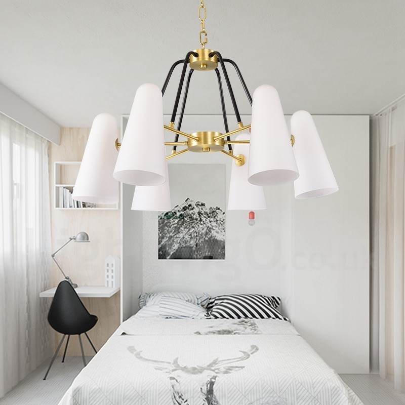 6 Ľahký retro rustikálny luxusný mosadzný závesný luster so skleneným tienidlom
