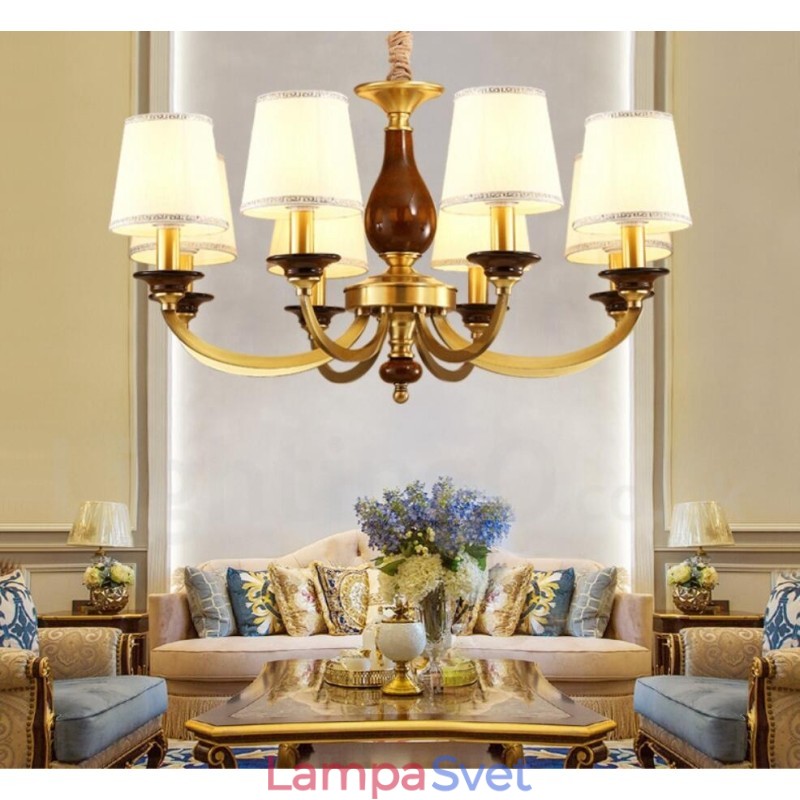 8 Ľahký retro rustikálny luxusný mosadzný závesný lampový luster so skleneným tienidlom