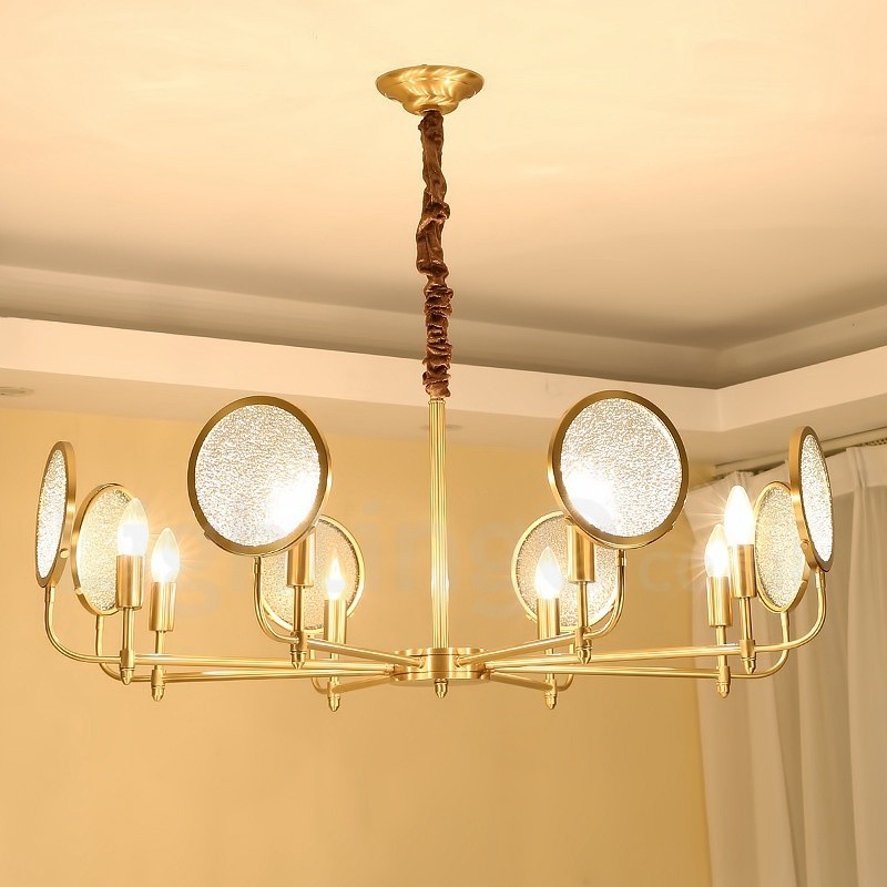 8 Ľahký retro rustikálny luxusný mosadzný závesný lampový luster so skleneným tienidlom