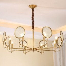 8 Ľahký retro rustikálny luxusný mosadzný závesný lampový luster so skleneným tienidlom