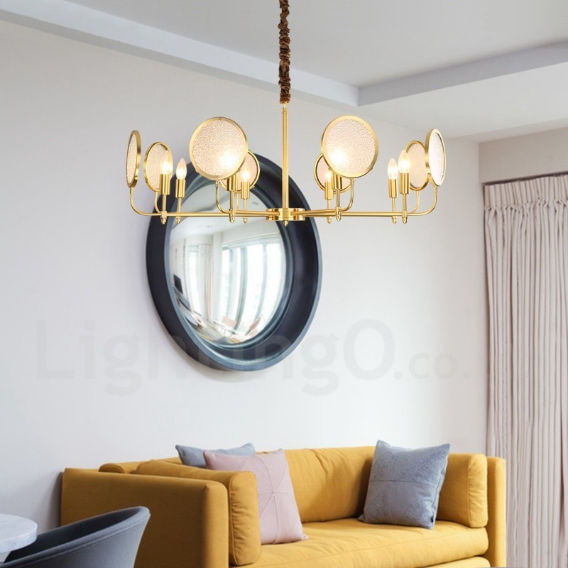 8 Ľahký retro rustikálny luxusný mosadzný závesný lampový luster so skleneným tienidlom