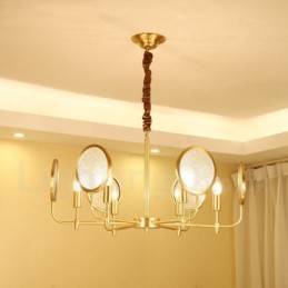 6 Ľahký retro rustikálny luxusný mosadzný závesný lampový luster so skleneným tienidlom