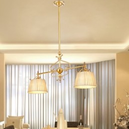 2 Ľahký retro rustikálny luxusný mosadzný závesný luster s látkovým tienidlom