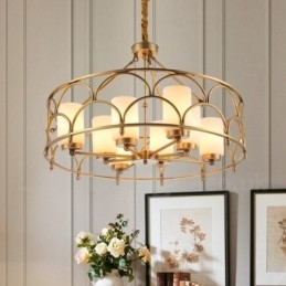 8 Ľahký retro rustikálny luxusný mosadzný závesný lampový luster so skleneným tienidlom