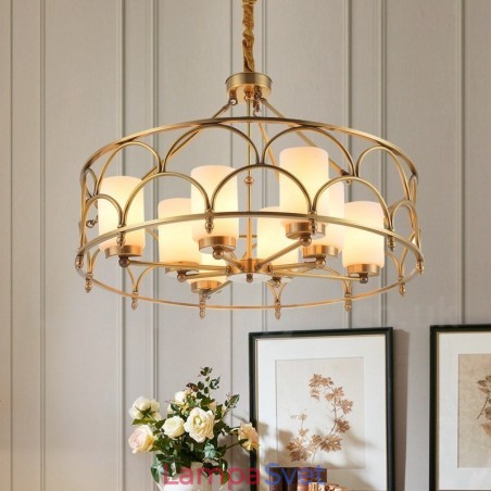 8 Ľahký retro rustikálny luxusný mosadzný závesný lampový luster so skleneným tienidlom 8 Ľahký retro rustikálny luxusný mosadzný závesný lampový luster so skleneným tienidlom