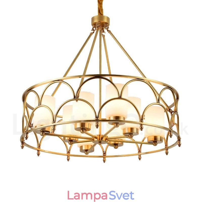 8 Ľahký retro rustikálny luxusný mosadzný závesný lampový luster so skleneným tienidlom