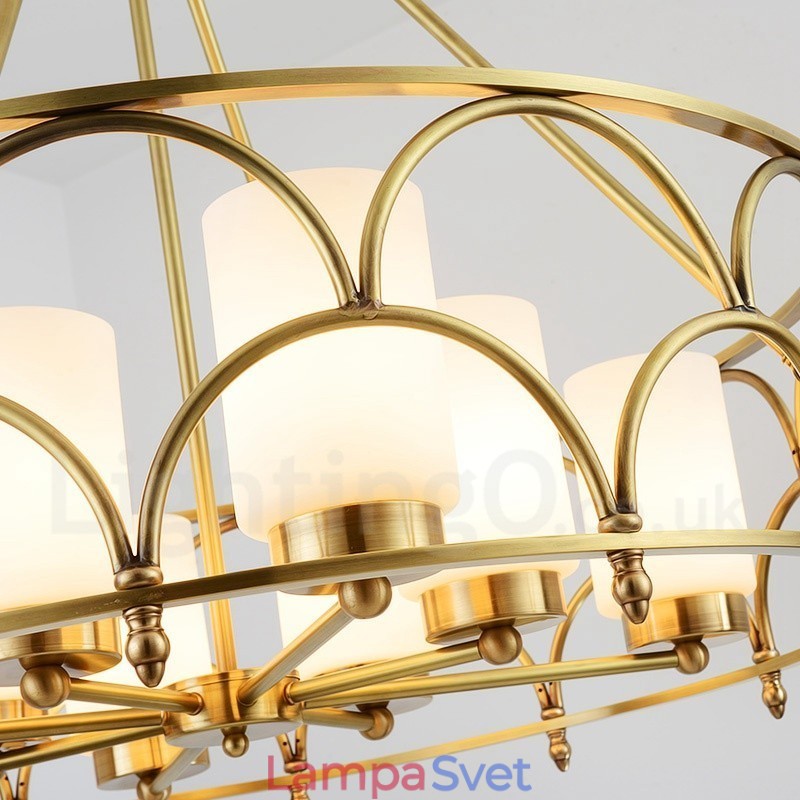 8 Ľahký retro rustikálny luxusný mosadzný závesný lampový luster so skleneným tienidlom