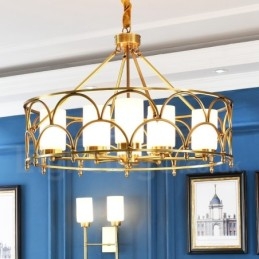 8 Ľahký retro rustikálny luxusný mosadzný závesný lampový luster so skleneným tienidlom
