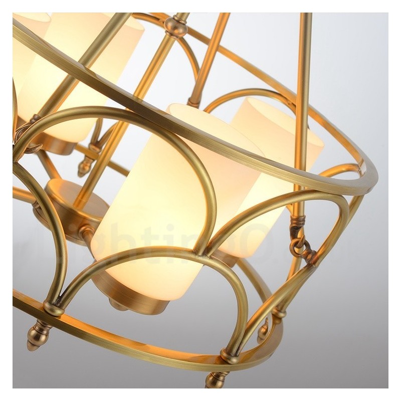 4 ľahké retro rustikálne luxusné mosadzné závesné svietidlo so skleneným tienidlom