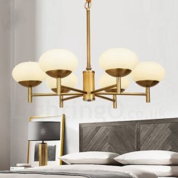 6 Ľahký retro rustikálny luxusný mosadzný závesný luster so skleneným tienidlom