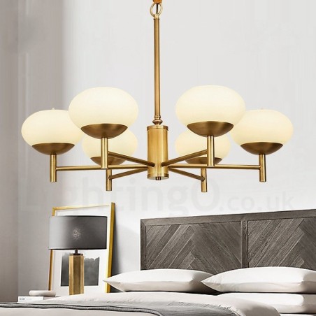 6 Ľahký retro rustikálny luxusný mosadzný závesný luster so skleneným tienidlom 6 Ľahký retro rustikálny luxusný mosadzný závesný luster so skleneným tienidlom