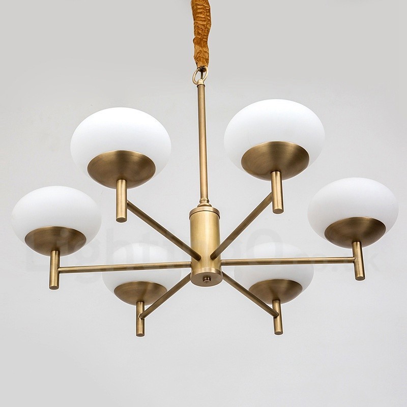 6 Ľahký retro rustikálny luxusný mosadzný závesný luster so skleneným tienidlom