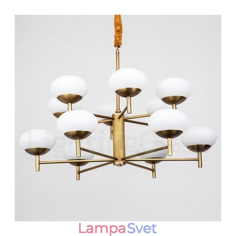 12 Ľahký retro rustikálny luxusný mosadzný závesný lampový luster so skleneným tienidlom