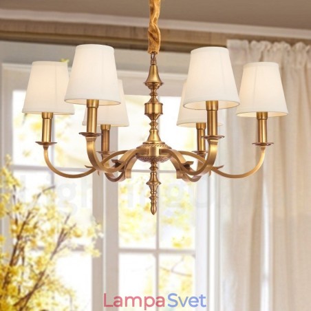 6 Ľahký retro rustikálny luxusný mosadzný závesný luster s látkovým tienidlom 6 Ľahký retro rustikálny luxusný mosadzný závesný luster s látkovým tienidlom