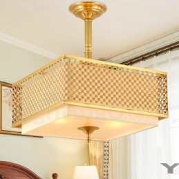 4 Ľahký retro rustikálny luxusný mosadzný závesný luster s látkovým tienidlom