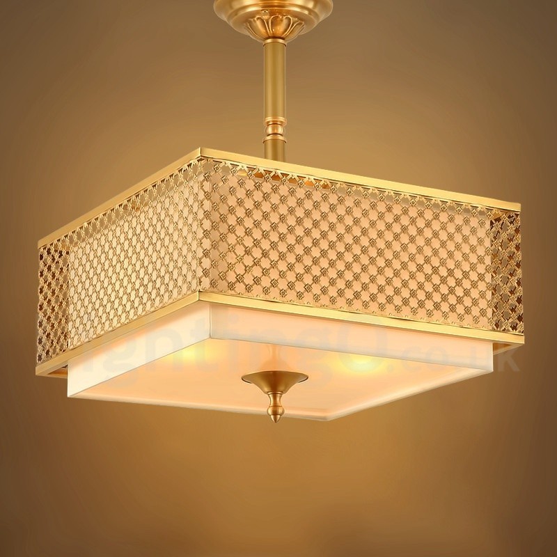 4 Ľahký retro rustikálny luxusný mosadzný závesný luster s látkovým tienidlom