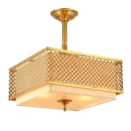 4 Ľahký retro rustikálny luxusný mosadzný závesný luster s látkovým tienidlom