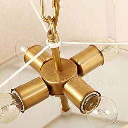 4 Ľahký retro rustikálny luxusný mosadzný závesný luster s látkovým tienidlom