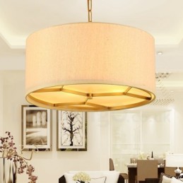 4 Ľahký retro rustikálny luxusný mosadzný závesný luster s látkovým tienidlom