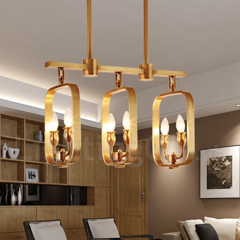 6 Ľahký retro rustikálny luxusný mosadzný závesný lampový luster