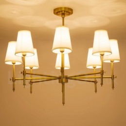 8 Ľahký retro rustikálny luxusný mosadzný závesný luster s látkovým tienidlom
