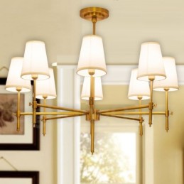 8 Ľahký retro rustikálny luxusný mosadzný závesný luster s látkovým tienidlom