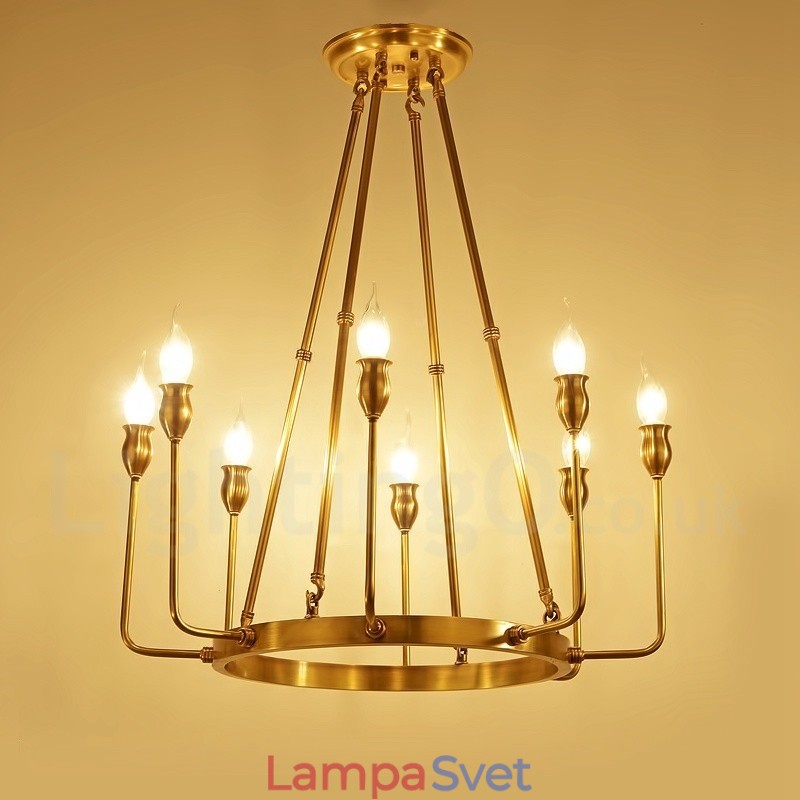 6 Light 8 Light Retro Rustikálny luxusný mosadzný závesný lampový luster