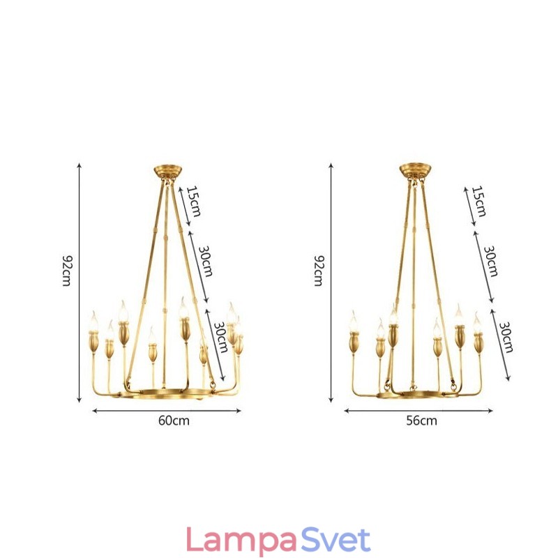 6 Light 8 Light Retro Rustikálny luxusný mosadzný závesný lampový luster