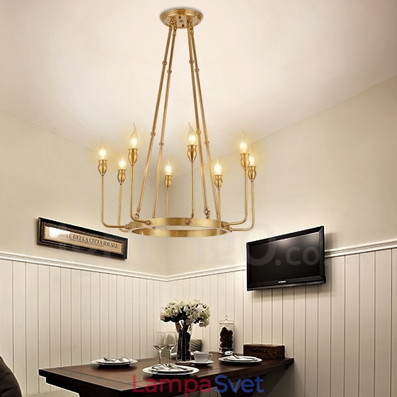 6 Light 8 Light Retro Rustikálny luxusný mosadzný závesný lampový luster