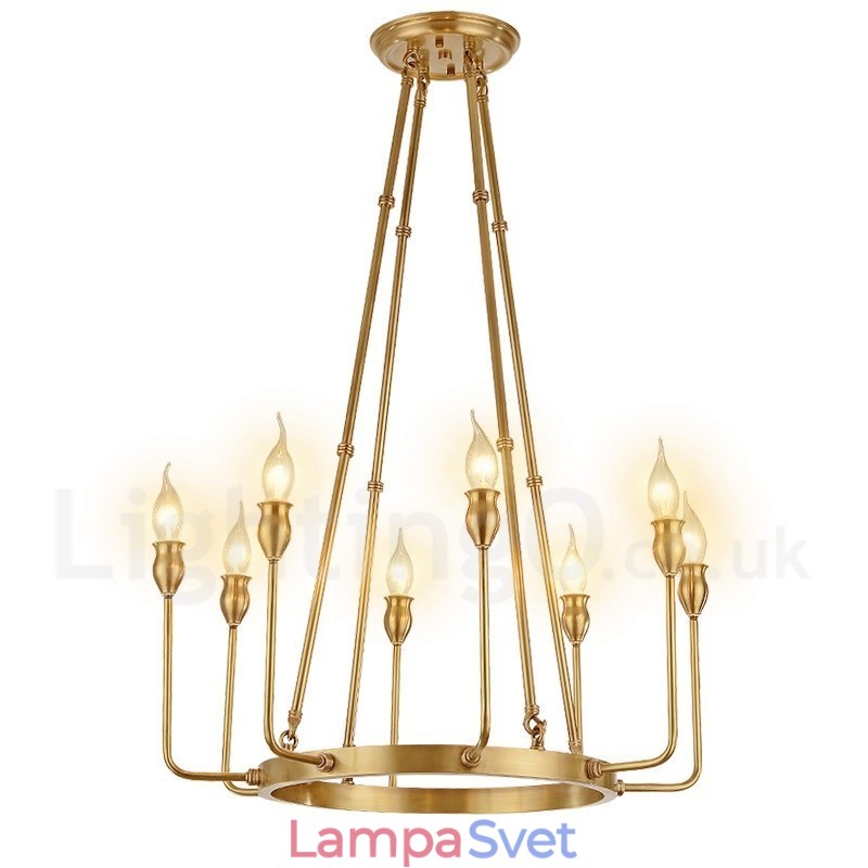 6 Light 8 Light Retro Rustikálny luxusný mosadzný závesný lampový luster