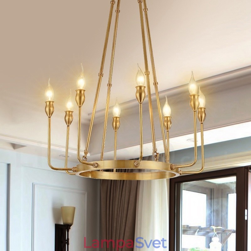 6 Light 8 Light Retro Rustikálny luxusný mosadzný závesný lampový luster