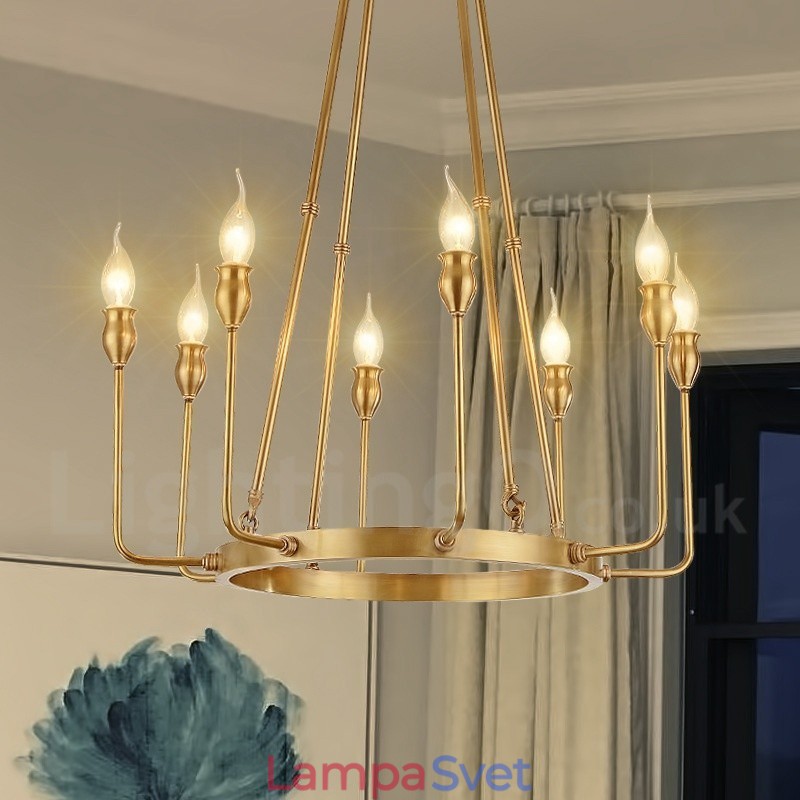 6 Light 8 Light Retro Rustikálny luxusný mosadzný závesný lampový luster