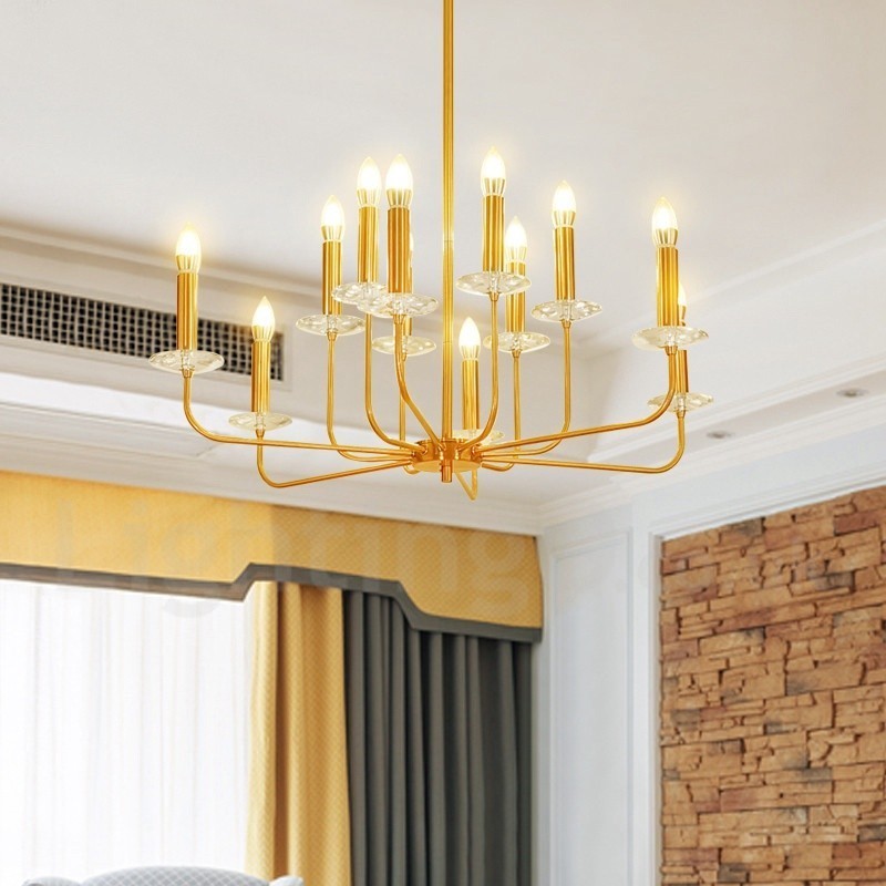 12 Ľahký retro rustikálny luxusný mosadzný závesný lampový luster