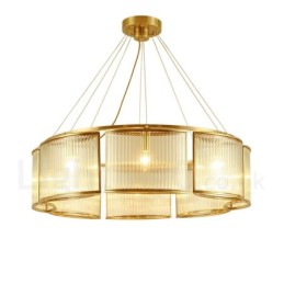 8 Ľahký retro rustikálny luxusný mosadzný závesný lampový luster so skleneným tienidlom