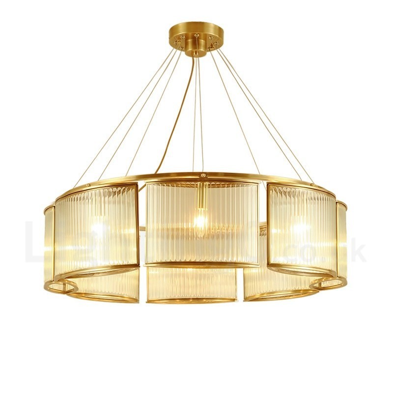 8 Ľahký retro rustikálny luxusný mosadzný závesný lampový luster so skleneným tienidlom