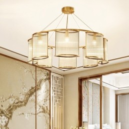 8 Ľahký retro rustikálny luxusný mosadzný závesný lampový luster so skleneným tienidlom