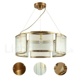 6 Ľahký retro rustikálny luxusný mosadzný závesný luster so skleneným tienidlom