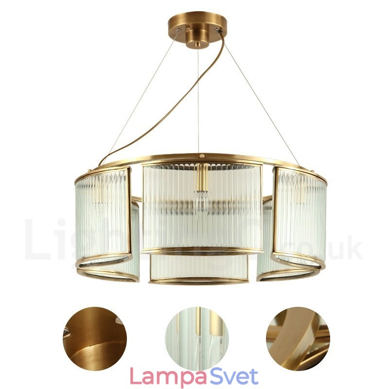 6 Ľahký retro rustikálny luxusný mosadzný závesný luster so skleneným tienidlom