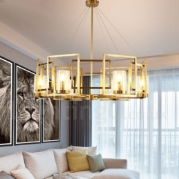 6 Ľahký retro rustikálny luxusný mosadzný závesný lampový luster so skleneným tienidlom