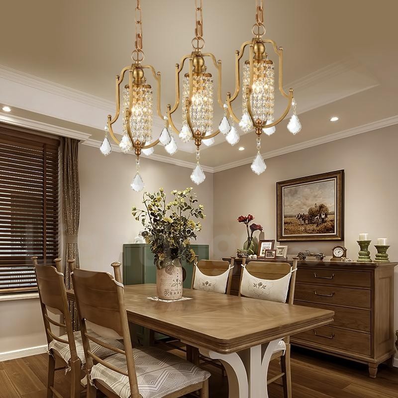 1 Ľahký retro rustikálny luxusný mosadzný závesný luster s krištáľovým tienidlom