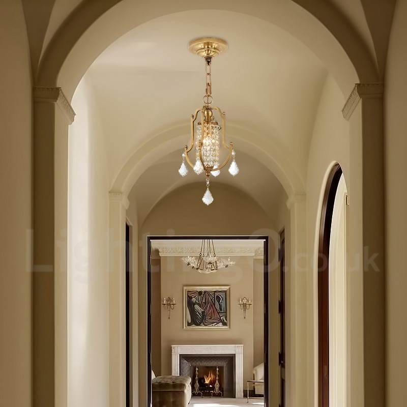 1 Ľahký retro rustikálny luxusný mosadzný závesný luster s krištáľovým tienidlom