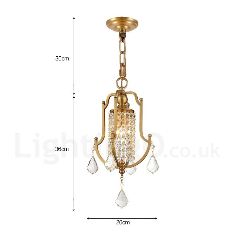 1 Ľahký retro rustikálny luxusný mosadzný závesný luster s krištáľovým tienidlom
