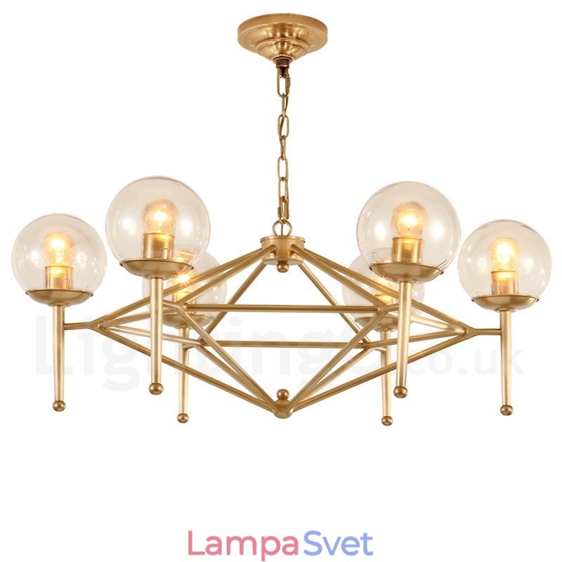 6 Ľahký retro rustikálny luxusný mosadzný závesný luster so skleneným tienidlom