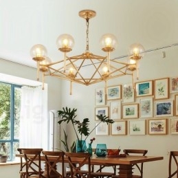 6 Ľahký retro rustikálny luxusný mosadzný závesný luster so skleneným tienidlom