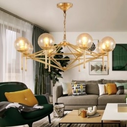 6 Ľahký retro rustikálny luxusný mosadzný závesný luster so skleneným tienidlom