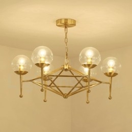 6 Ľahký retro rustikálny luxusný mosadzný závesný luster so skleneným tienidlom