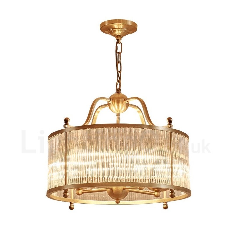 5 Ľahký retro rustikálny luxusný mosadzný závesný lampový luster so skleneným tienidlom